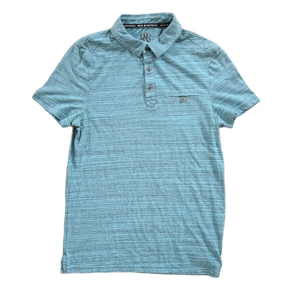 ROCK & REPUBLIC 'Blue Moon' Core Slubbed Polo Shirt Turquoise Men's Size Small S